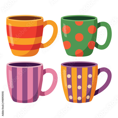 Set of hand drawn doodle style coffee mugs isolated vector illustration on white background