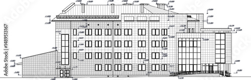 vector illustration sketch image silhouette architectural design view section of building hotel apartment building multi-storey