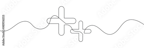 Plus sign in continuous line drawing vector illustration. abstract background hand drawn minimalism conceptual.