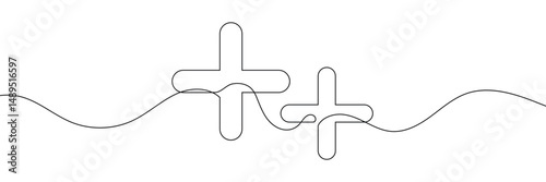 Plus sign in continuous line drawing vector illustration. abstract background hand drawn minimalism conceptual.