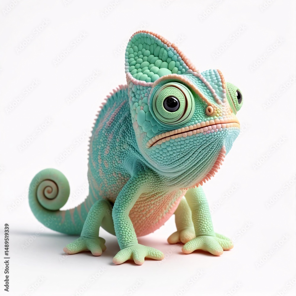 Fototapeta premium Adorable 3D Render of a Cartoon Chameleon Vibrant Colors and Playful Expression