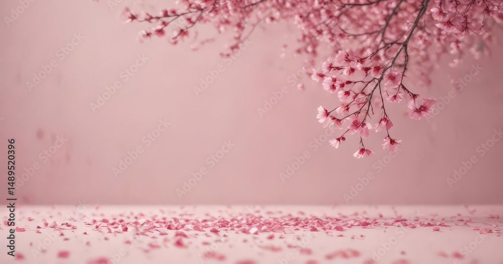 Obraz premium Floating pink sakura petals against a blurred pastel backdrop , sakura, romantic