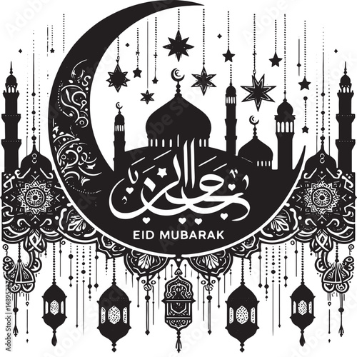Decorative lanterns and crescent moon create an inviting atmosphere for joyous celebrations during a festive occasion