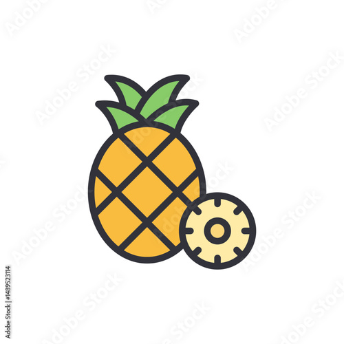 Fresh Pineapple And A Pineapple Slice With Eye Catching Color