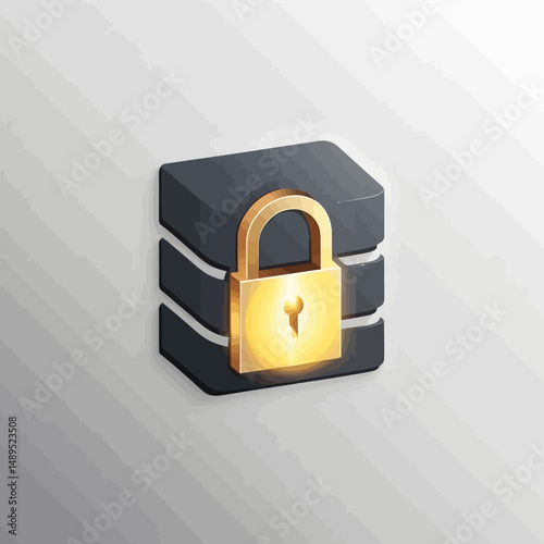 Glowing gold lock block Cyber protection