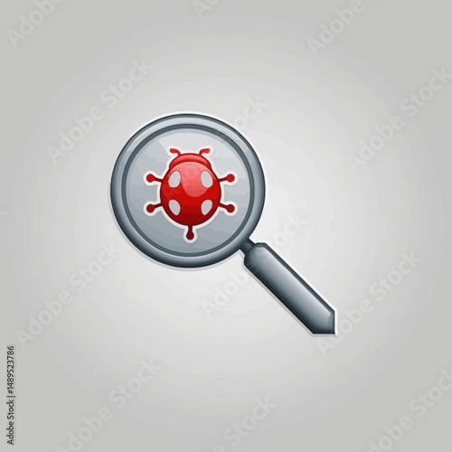 Magnifying Glass Inspects Red Ladybug