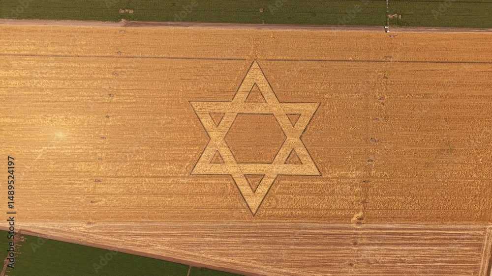 aerial  agriculture field with a mark of Star of David in Golan Heights Israel