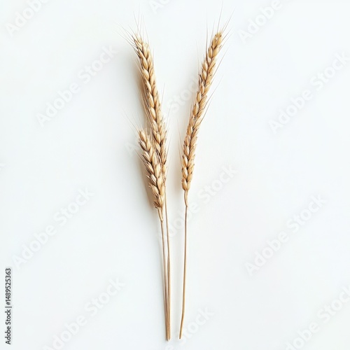 Two golden wheat stalks on white