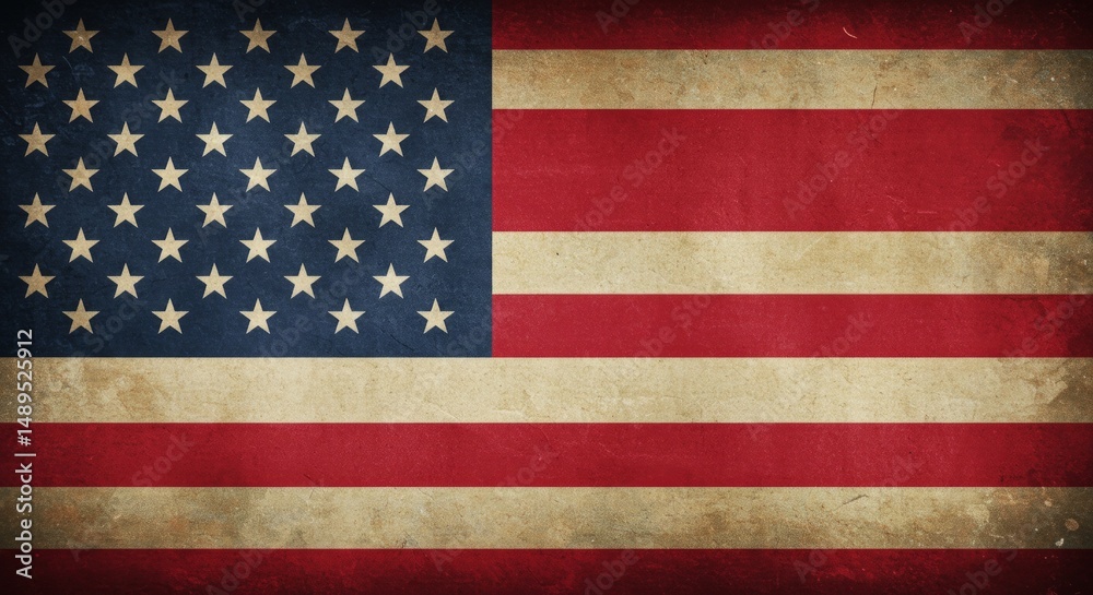 Naklejka premium Distressed United States Flag with Vintage Grunge Texture and Symbolic Imagery