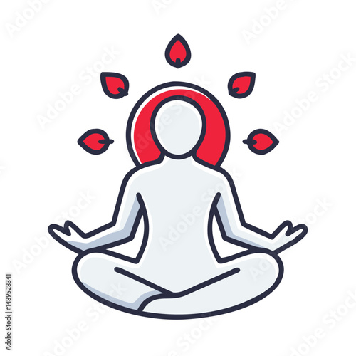 Abstract icon of a person meditating with floral elements  