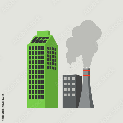 Industrial buildings with emissions and green architecture elements  