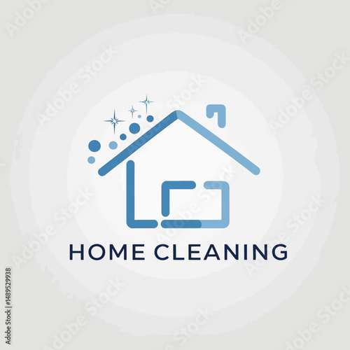 Home Cleaning Logo Blue House Outline Sparkles