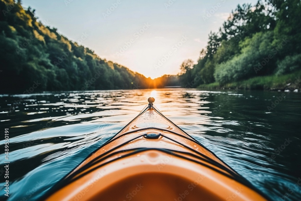 Fototapeta premium Kayak glides through tranquil waters