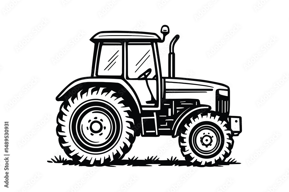 Farm Tractor Isolated on White. Agricultural Machine in Hand Drawn Style Farm Tractor Isolated on White. Agricultural Machine in Hand Drawn Style
