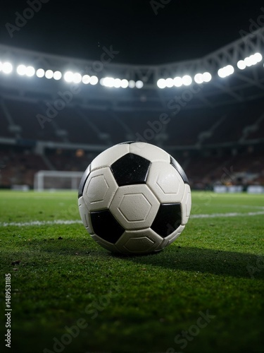 A soccer ball sits on top of green grass.