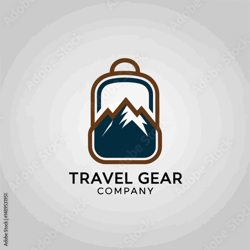 Minimalist Backpack Icon with Mountain Peak Silhouette