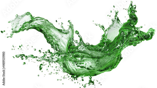  A vibrant splash of emerald liquid dances across a light background, capturing the dynamic energy and visual allure of a liquid in motion.