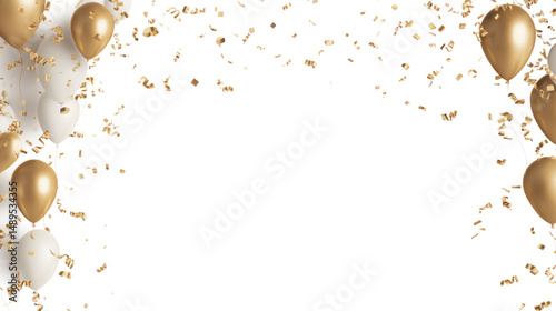 Celebration Balloons and Confetti: Gold and white balloons and confetti create a festive and celebratory border, perfect for adding a touch of elegance and joy to your projects.