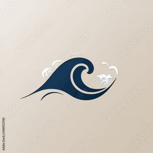 Blue ocean wave paper cut illustration