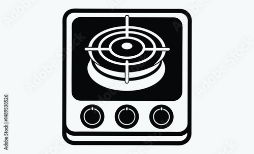 Stove top silhouette, Gas burner icon, Portable stove vector, Cooking appliance graphic, Single burner illustration, Basic Stove Silhouette Vector Illustration  