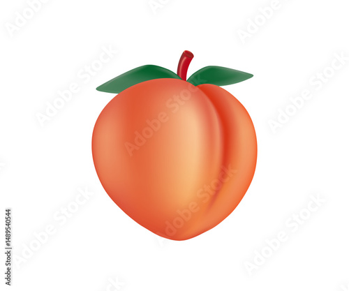 Peach cartoon illustration. Juicy peach, summer peach emoji, fruit, food icon. Vector Illustration isolated on white background