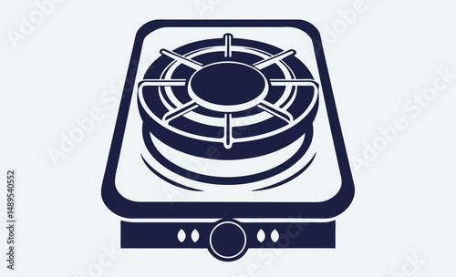 Stove top silhouette, Gas burner icon, Portable stove vector, Cooking appliance graphic, Single burner illustration, Basic Stove Silhouette Vector Illustration  
