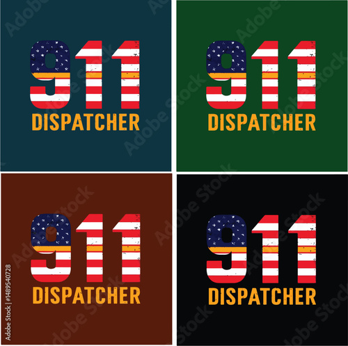 Bold 911 Dispatcher American Flag Graphic T-Shirt.eps