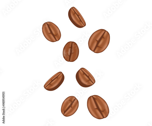 Falling coffee beans vector illustration isolated on white background. Roasted coffee beans set. Shiny fresh roasted coffee. Vector illustration in modern cartoon style