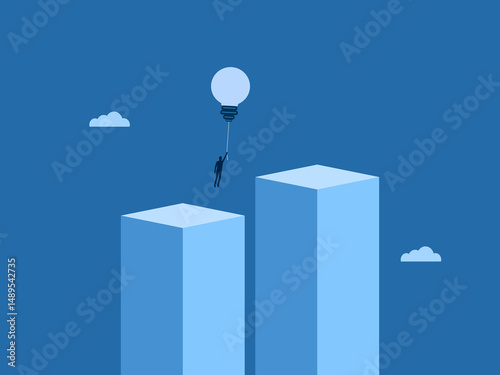 Businessman floating with light bulb balloons changing the anchor