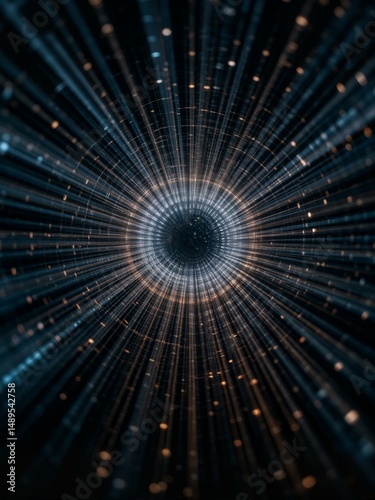 A tunnel of light with moving lines.