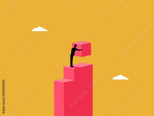 Growth steps, businessman builds up the stairs