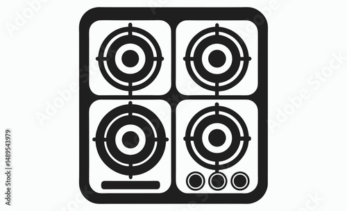 Cooktop top view, Double burner icon, Electric stove graphic, Kitchen appliance silhouette, Kitchen Cooktop Vector for Digital Use  