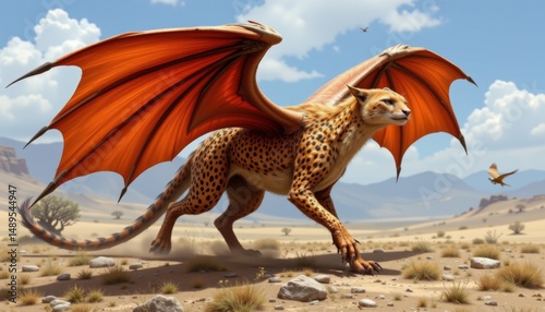 a creature with the body of a cheetah and the wings of a dragon, capable of lightning fast speeds on land and incredible aerial agility.