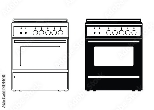 Oven Microwave Set Monochrome Icons