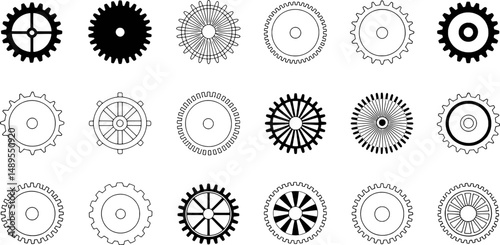 Collection of various gear wheel designs illustrations