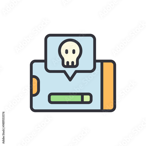 Alert On Phone Device Showing Skull Symbol For Cyber Security Breach