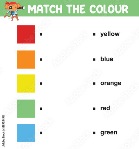 Match the color. Find and match correct color and name. Kids worksheet for recognize colors