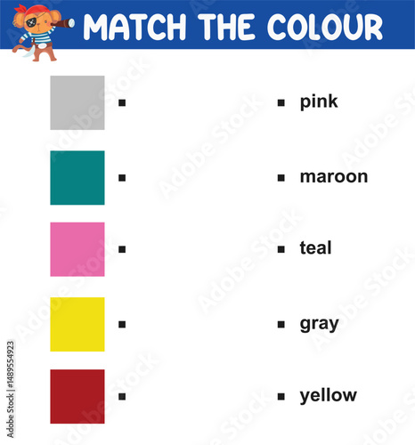 Match the color. Find and match correct color and name. Kids worksheet for recognize colors
