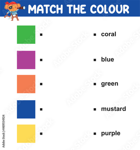 Match the color. Find and match correct color and name. Kids worksheet for recognize colors