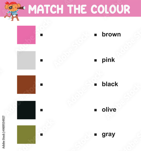 Match the color. Find and match correct color and name. Kids worksheet for recognize colors