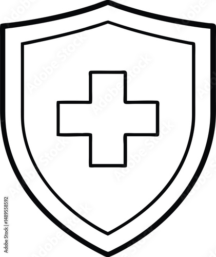 Minimalist Medical Shield with Cross - Vector Design.
