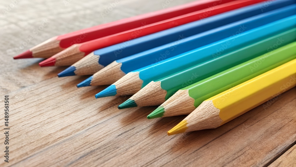 Obraz premium Vibrant Colored Pencils on Wood Surface