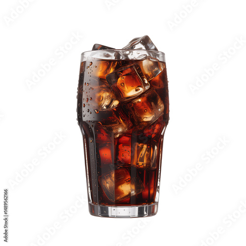 Glass of cola with ice cubes isolated on a transparent background
