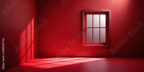 Dark abstract red background with subtle shadows of a window frame, hinting at an indoor space, abstract, minimalist, abstract photo