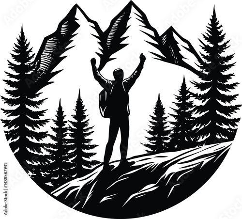 Silhouette of Lone Hiker Standing at Cliff Edge