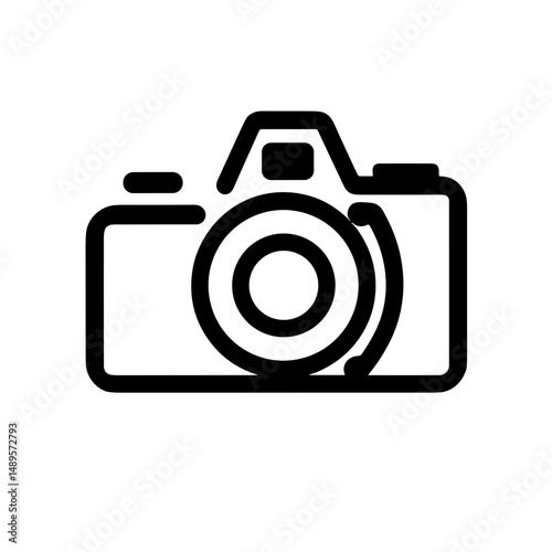 Camera icon in minimalist style, black and white, vector illustration. Vector icon in a minimalist style. Simple vector illustration.