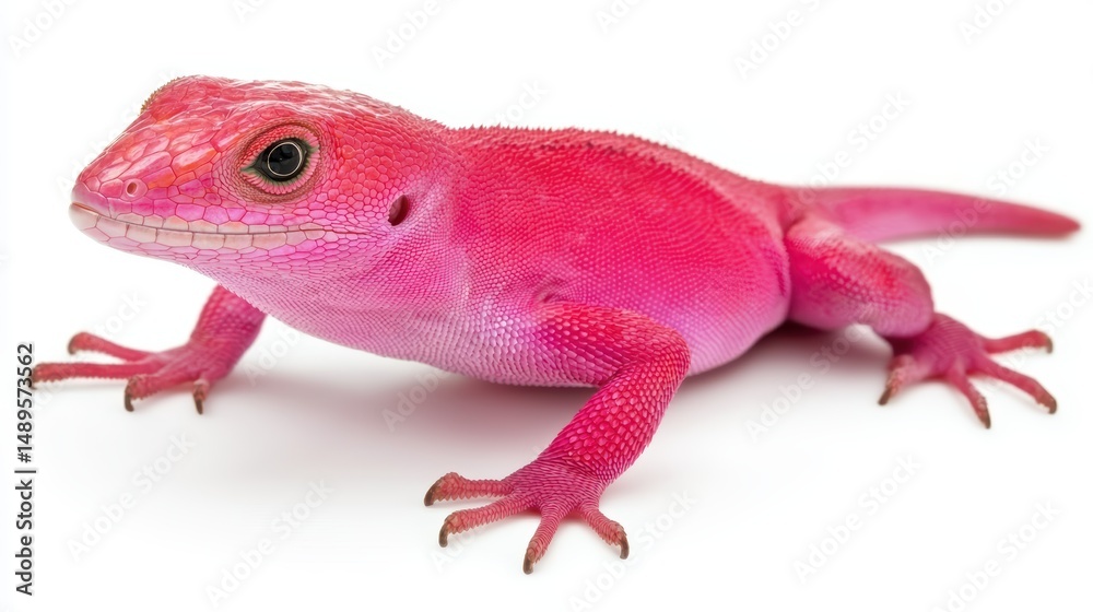 Fototapeta premium Vibrant Pink Lizard with Smooth Skin on White Background
