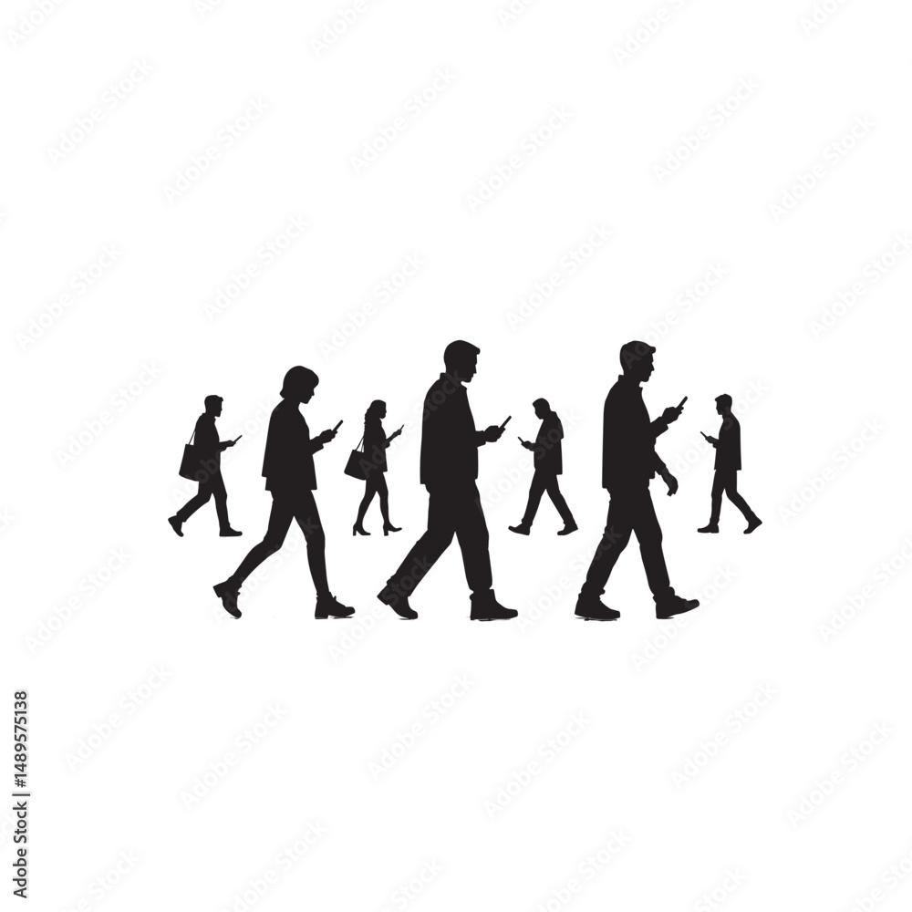 People Walking with Cellphones silhouette People Walking with Cellphones silhouette