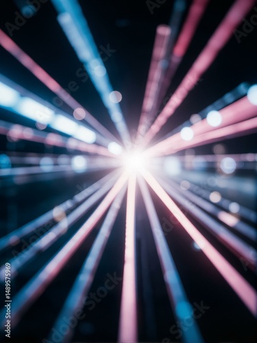 Bright lights in different colors move outwards from one central point.