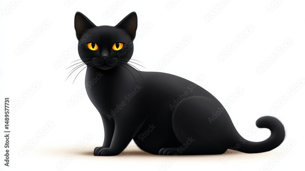 Obraz premium Stylized black cat with bright yellow eyes in a minimalist design